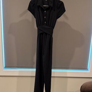 Black Cap Sleeve Jumpsuit with Tie Waist